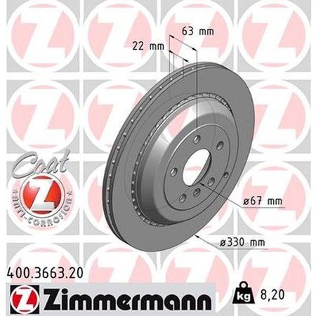 ZIMMERMANN Brake Disc - Standard/Coated, 400.3663.20 400.3663.20